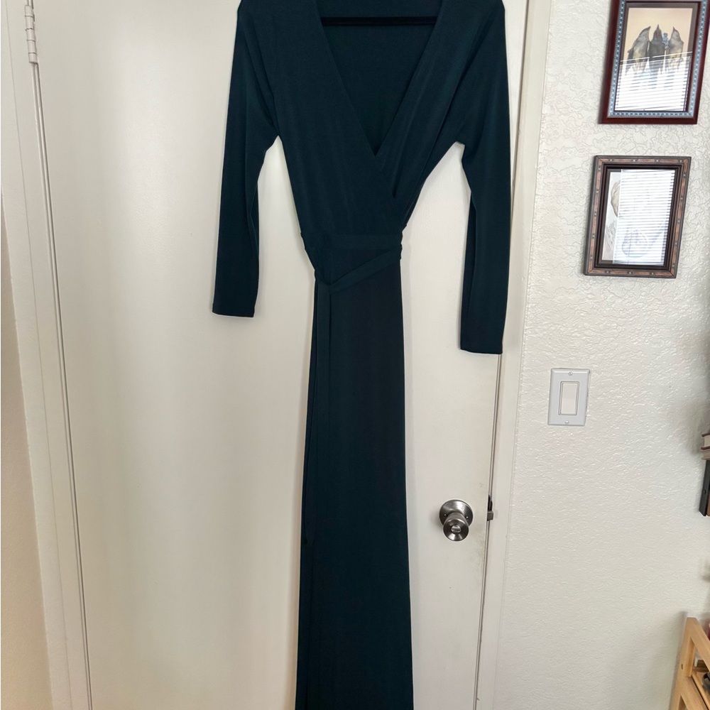 Modcloth Green Long Sleeve V-Neck Wrap Dress